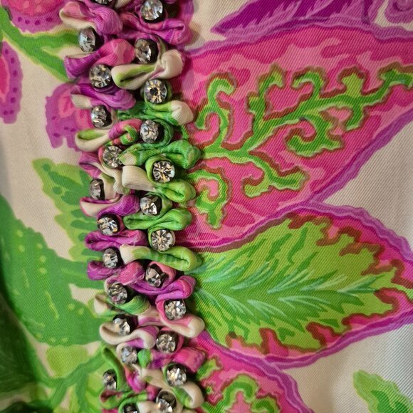 Rare Vintage 60s Malcolm Starr Silk Evening Gown | Rhinestone Detail | M–L - Picture 7 of 11